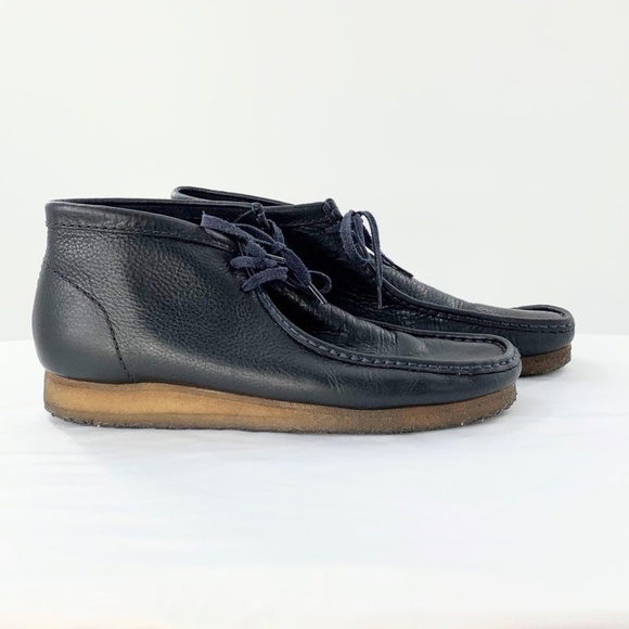 Clarks Originals Men's Shoes Wallabee Navy Blue Leather Lace Up Boots Sz 12 - Picture 1 of 10